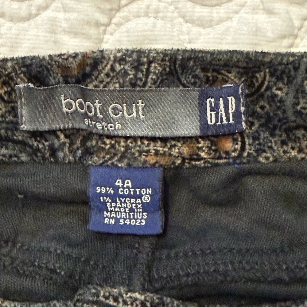 GAP Boot Cut Stretch Velvet Paisley Print Jeans 4a Black - Picture 3 of 8
